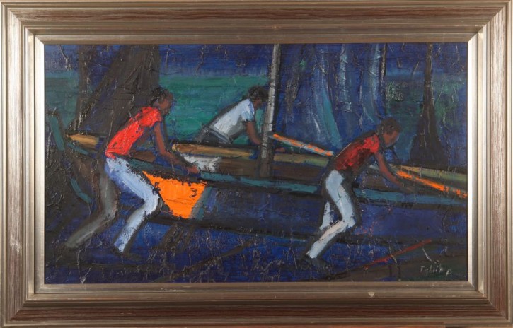 Fulvio Pentassuglia<br>Fischer schieben ihr Boot, um 1970